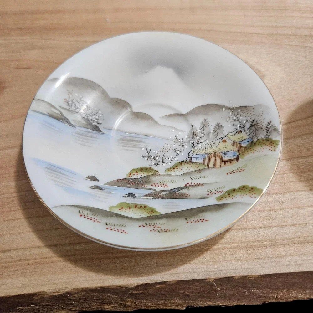 Vintage Fleetwood China Japan Hand Painted Cup Saucer Landscape Scene